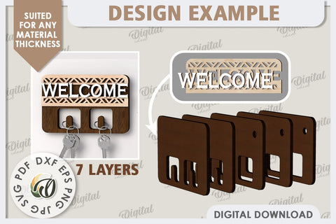 3D Wooden Key Holder Laser Cut. Home Decor SVG SVG Evgenyia Guschina 