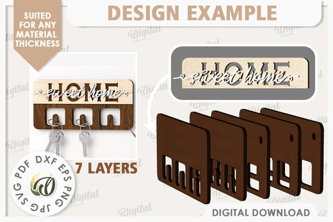 3D Wooden Key Holder Laser Cut. Home Decor SVG SVG Evgenyia Guschina 