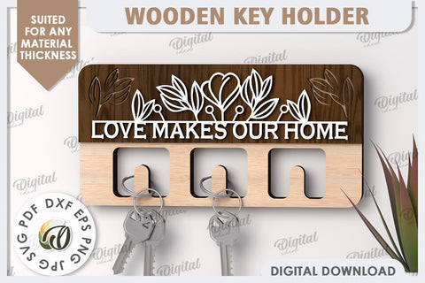 3D Wooden Key Holder Laser Cut. Home Decor SVG SVG Evgenyia Guschina 