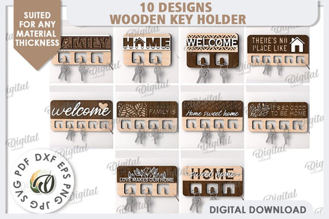 3D Wooden Key Holders Laser Cut Bundle. Home Decor SVG SVG Evgenyia Guschina 