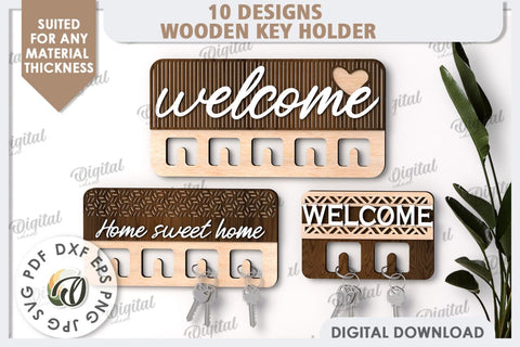 3D Wooden Key Holders Laser Cut Bundle. Home Decor SVG SVG Evgenyia Guschina 