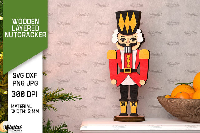 3D Wooden layered Christmas Nutcracker Laser Cut. Xmas Decor SVG SVG Evgenyia Guschina 