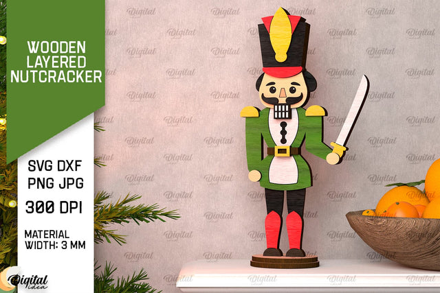 3D Wooden layered Christmas Nutcracker Laser Cut. Xmas Decor SVG SVG Evgenyia Guschina 