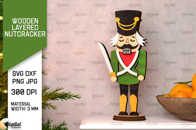 3D Wooden layered Christmas Nutcracker Laser Cut. Xmas Decor SVG SVG Evgenyia Guschina 