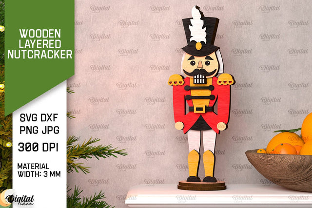 3D Wooden layered Christmas Nutcracker Laser Cut. Xmas Decor SVG SVG Evgenyia Guschina 