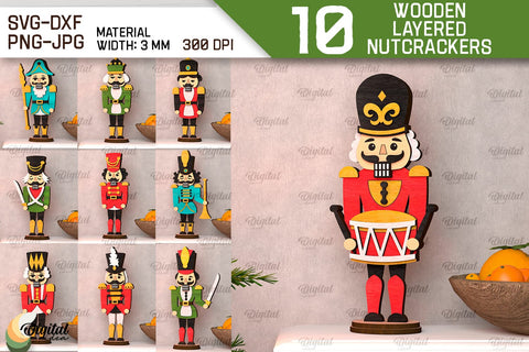 3D Wooden layered nutcrackers Laser Cut Bundle. Xmas SVG SVG Evgenyia Guschina 