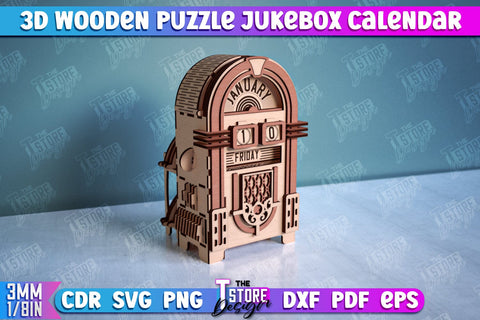 3D Wooden Puzzle Jukebox Calendar | Desktop Calendar | Wooden Art Puzzle | CNC File SVG The T Store Design 
