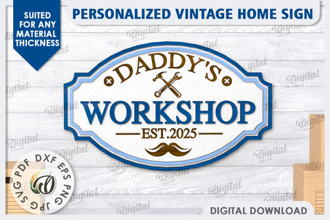 3D Wooden Sign Laser Cut. Daddy's Workshop Sign SVG SVG Evgenyia Guschina 