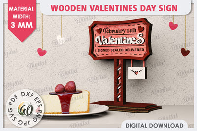 3D Wooden Valentines Day Sign Laser Cut. Love Sign SVG SVG Evgenyia Guschina 