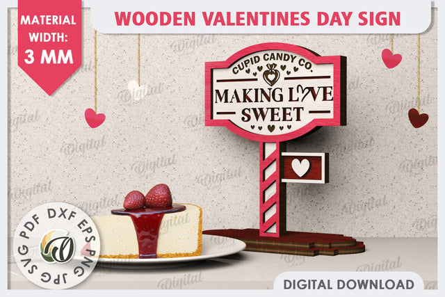3D Wooden Valentines Day Sign Laser Cut. Love Sign SVG SVG Evgenyia Guschina 