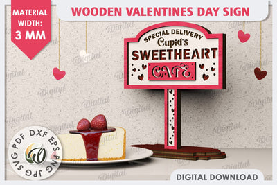 3D Wooden Valentines Day Sign Laser Cut. Love Sign SVG SVG Evgenyia Guschina 