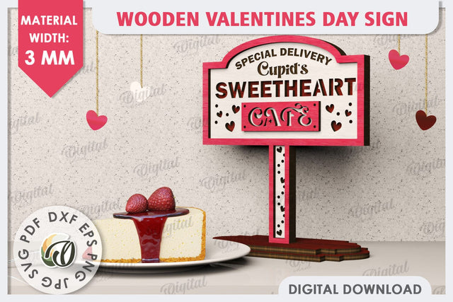 3D Wooden Valentines Day Sign Laser Cut. Love Sign SVG SVG Evgenyia Guschina 