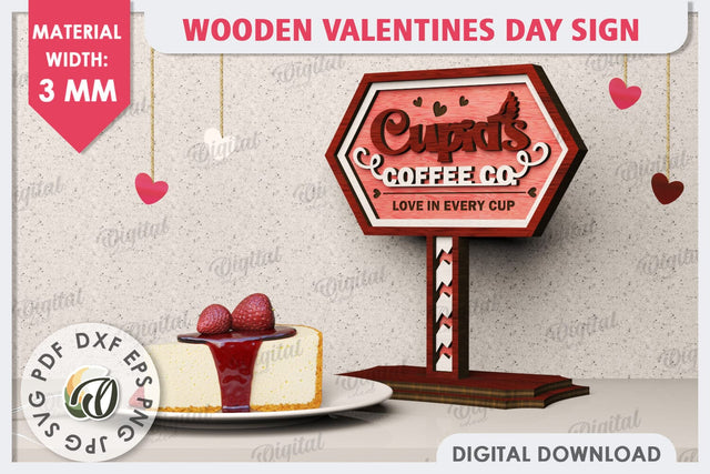 3D Wooden Valentines Day Sign Laser Cut. Love Sign SVG SVG Evgenyia Guschina 