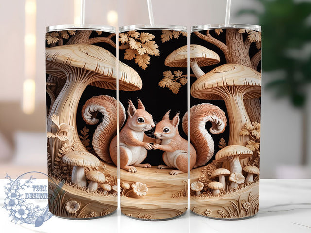 3D Woodland Squirrels Forest Tumbler, Mushrooms Sublimation Design, 3D Carved Wood Cup Art, Seamless Forest Tumbler, Whimsical Woodland Mug, Stylish Nature Cup, Cozy Forest Wrap Sublimation ToriDesigns 
