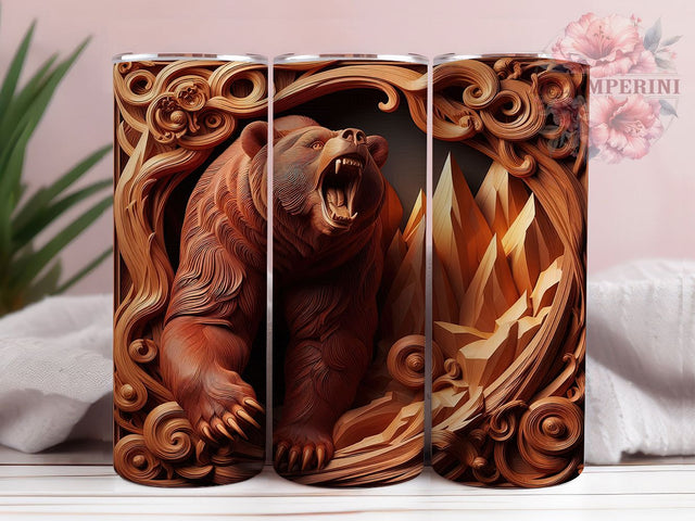 3D Woodsy Bear Hunting Tumbler, Forest Wildlife Design, 3D Bear Tumbler Wrap, Hunting Tumbler Design, Outdoor Adventure Tumbler, Woodsy Tumbler Wrap Sublimation Li Zamperini 
