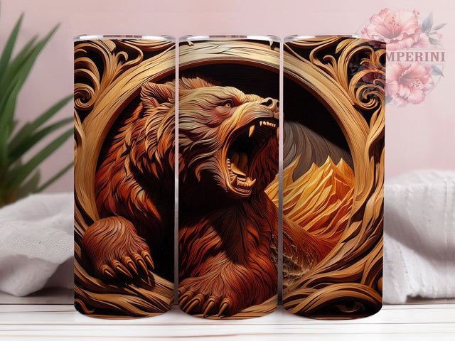 3D Woodsy Bear Hunting Tumbler, Forest Wildlife Design, 3D Bear Tumbler Wrap, Hunting Tumbler Design, Outdoor Adventure Tumbler, Woodsy Tumbler Wrap Sublimation Li Zamperini 