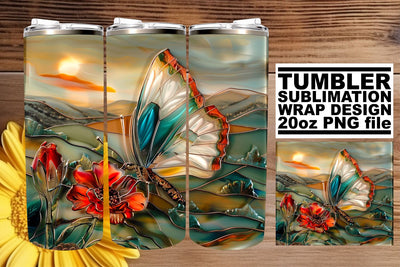 3D Wrap Glitter Tumbler Butterfly Sublimation afrosvg 