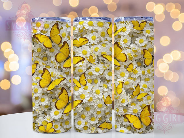 3D Yellow Butterfly 20oz Tumbler Wrap, Yellow Butterfly Wrap, 20oz Sublimation, Butterfly Drinkware, Spring Tumbler Design, Insect Lover Gift, Colorful Tumbler Design Sublimation SvggirlplusArt 