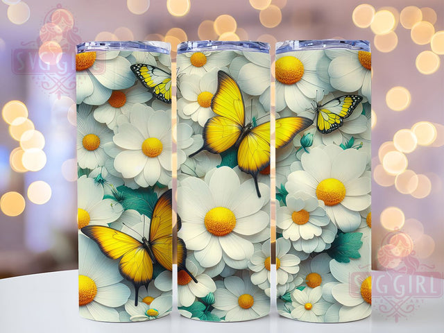 3D Yellow Butterfly 20oz Tumbler Wrap, Yellow Butterfly Wrap, 20oz Sublimation, Butterfly Drinkware, Spring Tumbler Design, Insect Lover Gift, Colorful Tumbler Design Sublimation SvggirlplusArt 