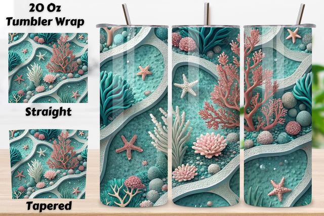 3D Zero-Waste Ocean Seamless Tumbler Wrap - Recycled Plastic Texture & Coral Revival, 20 oz Skinny Sublimation PNG, seamless design, skinny tumbler, sublimation tumbler, tumbler design Sublimation FloridPrintables 