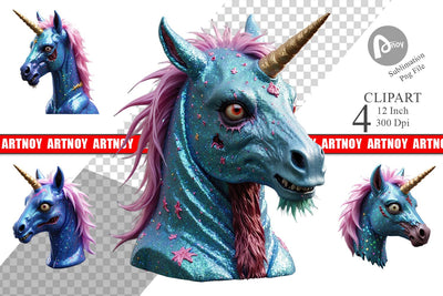 3D Zombie Unicorn Clipart Sublimation artnoy 