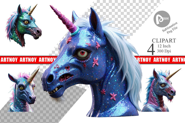 3D Zombie Unicorn Clipart Sublimation artnoy 