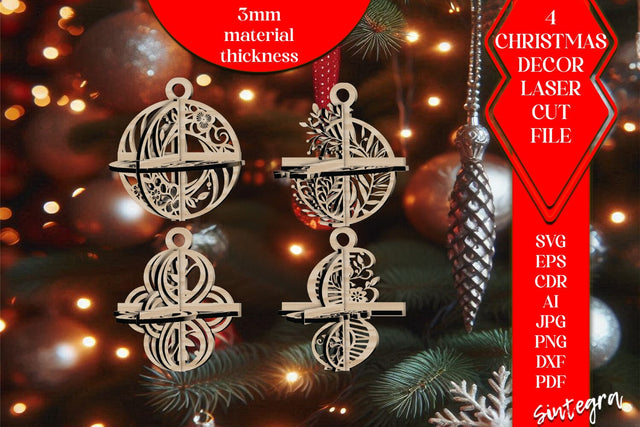 3DChristmas 4Balls Set SVG Laser Cut v42 SVG Sintegra 