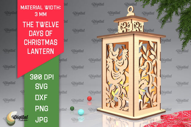3st Day of Christmas Lantern Laser Cut. Merry Christmas SVG SVG Evgenyia Guschina 