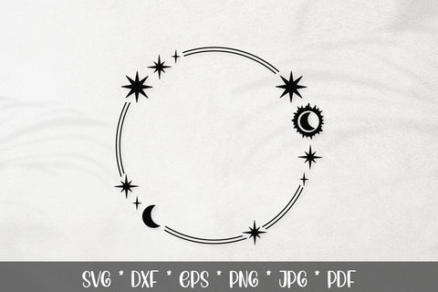 4 Celestial Frames SVG with Moon, Stars & Sun | Mystical Borders SVG Tafti Art 
