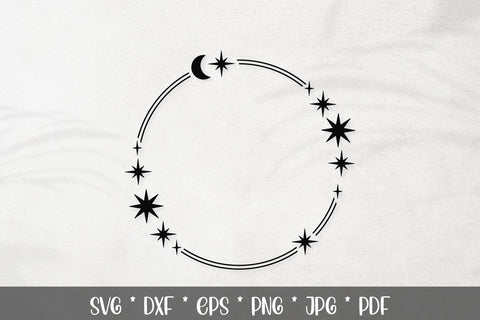 4 Celestial Frames SVG with Moon, Stars & Sun | Mystical Borders SVG Tafti Art 