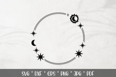 4 Celestial Frames SVG with Moon, Stars & Sun | Mystical Borders SVG Tafti Art 