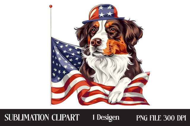 4 of July Patriotic Dog American Flag PNG ,Illustrator Clipart,Quotes and Sayings,Food & Drink,On Sale, Print & Cut Sublimation Newmockups 