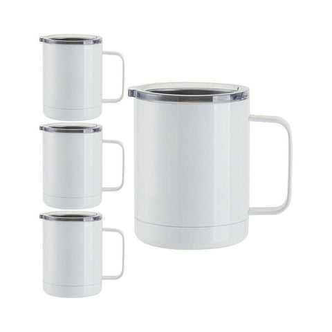4 Pack 10oz Stainless Steel Coffee Cups – White Sublimation-Ready Insulated Mugs Physical Craft Express White 