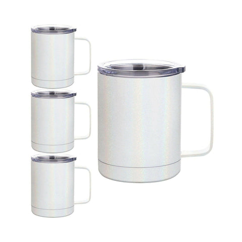 4 Pack 10oz Stainless Steel Coffee Cups – White Sublimation-Ready Insulated Mugs Physical Craft Express Sparkling 