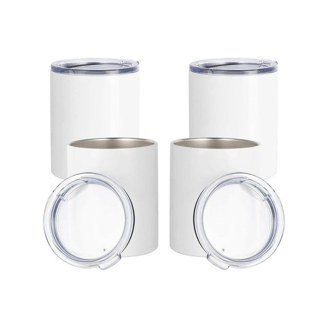 4 Pack 10oz Stainless Steel Sublimation Lowballs with Lids Physical Craft Express 