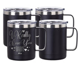 4 Pack 12oz Powder Coated Stainless Steel Mugs | White or Black | Laser-Ready Blanks