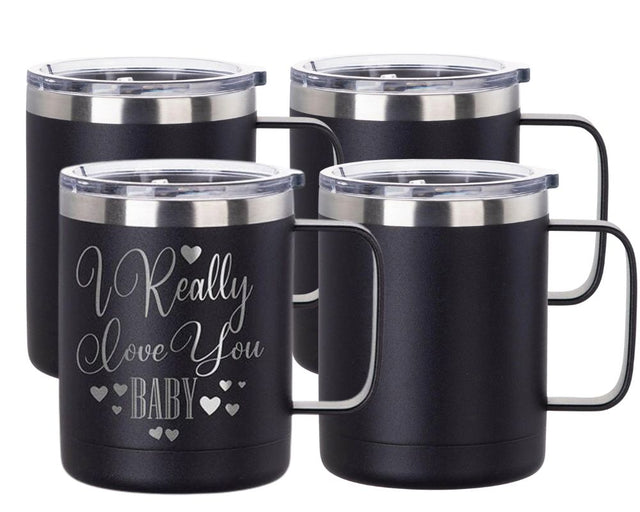 4 Pack 12oz Powder Coated Stainless Steel Mugs | White or Black | Laser-Ready Blanks Physical Craft Express 