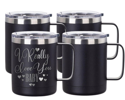 4 Pack 12oz Powder Coated Stainless Steel Mugs | White or Black | Laser-Ready Blanks Physical Craft Express 