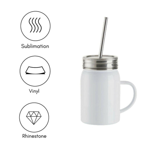 4 Pack 17oz Stainless Steel Handled Mason Jars with Straws Physical Craft Express 