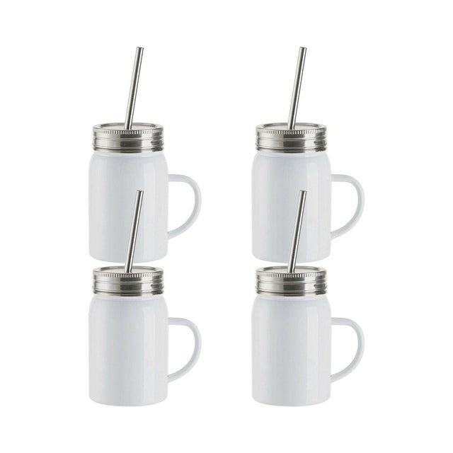 4 Pack 17oz Stainless Steel Handled Mason Jars with Straws Physical Craft Express 