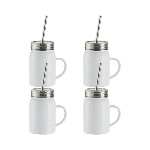 4 Pack 17oz Stainless Steel Handled Mason Jars with Straws Physical Craft Express 