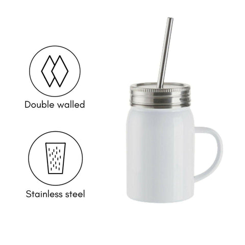 4 Pack 17oz Stainless Steel Handled Mason Jars with Straws Physical Craft Express 