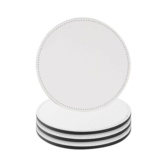 4 Pack Round Vegan Leather Sublimation Coasters – 4" White Physical Craft Express 