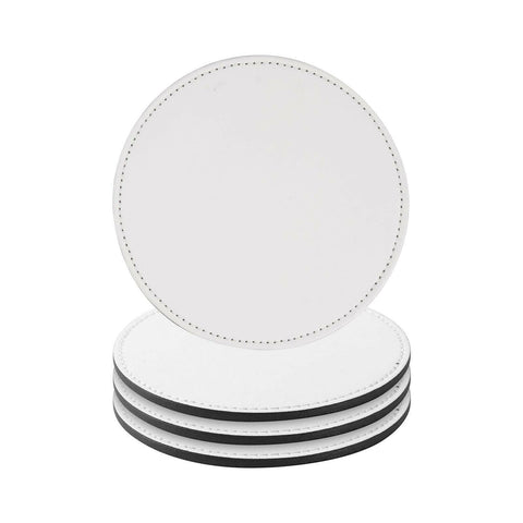4 Pack Round Vegan Leather Sublimation Coasters – 4" White Physical Craft Express 