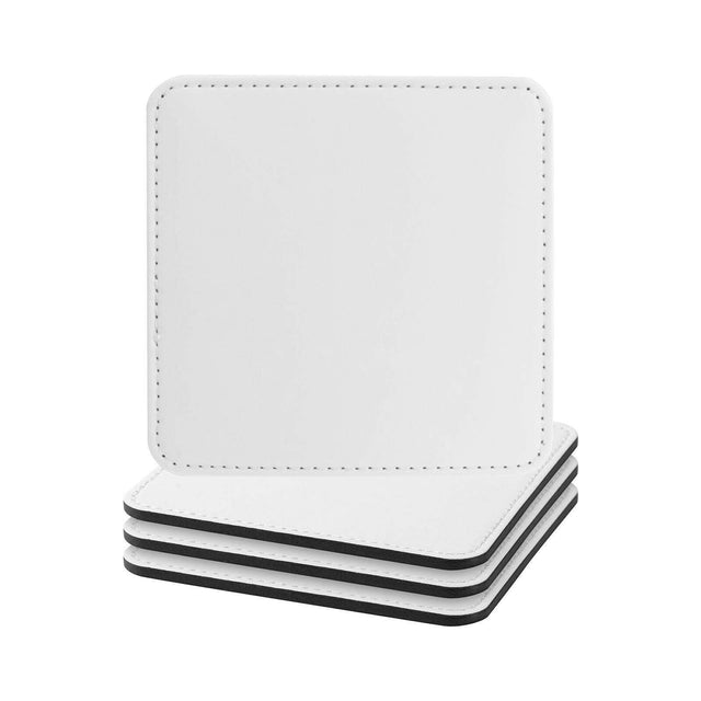 4 Pack Square Vegan Leather Sublimation Coasters – 4" x 4" White Physical Craft Express 