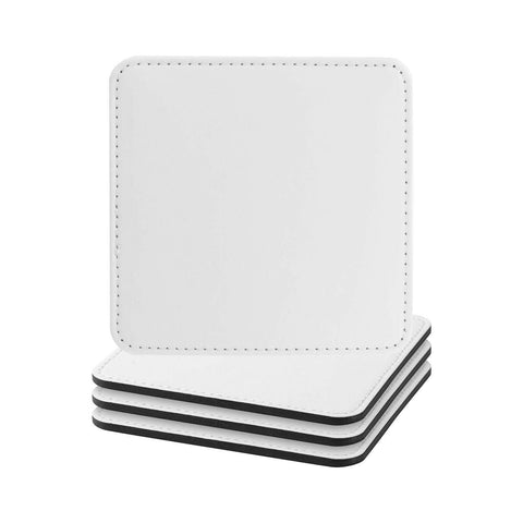 4 Pack Square Vegan Leather Sublimation Coasters – 4" x 4" White Physical Craft Express 