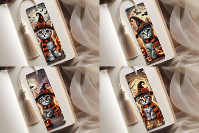 4 Printable Halloween Bookmarks, Cute Kitten Bookmarks SVG BijouBay 