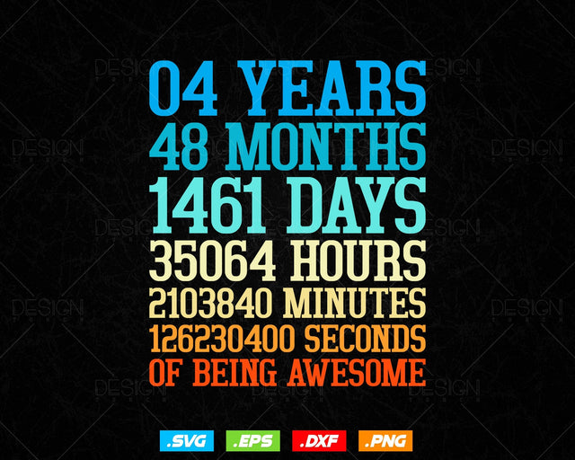 4 Years Of Being Awesome Birthday Svg Png, Retro Vintage Style Happy Birthday Gifts T Shirt Design, Kids Birthday Gift, Birthday Crew Svg SVG DesignDestine 