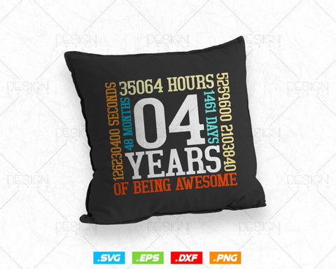 4 Years Of Being Awesome Birthday Svg Png, Retro Vintage Style Happy Birthday Gifts T Shirt Design, Kids Birthday Gift, Birthday Crew Svg SVG DesignDestine 