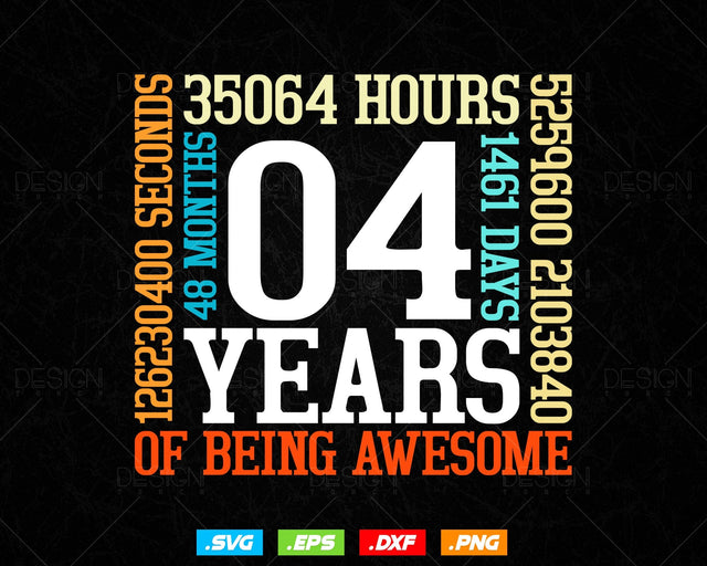4 Years Of Being Awesome Birthday Svg Png, Retro Vintage Style Happy Birthday Gifts T Shirt Design, Kids Birthday Gift, Birthday Crew Svg SVG DesignDestine 